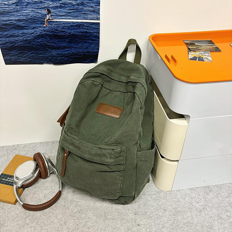 Canvas backpack women's simple large-capacity junior high school student schoolbag high school retro backpack computer bag