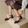 Fashion NEW Summer/Autumn Women Sandals Square Toe High Heels Cover Heel Shoes Women Sheep Suede Women Sandals Concise Retro Mary Janes