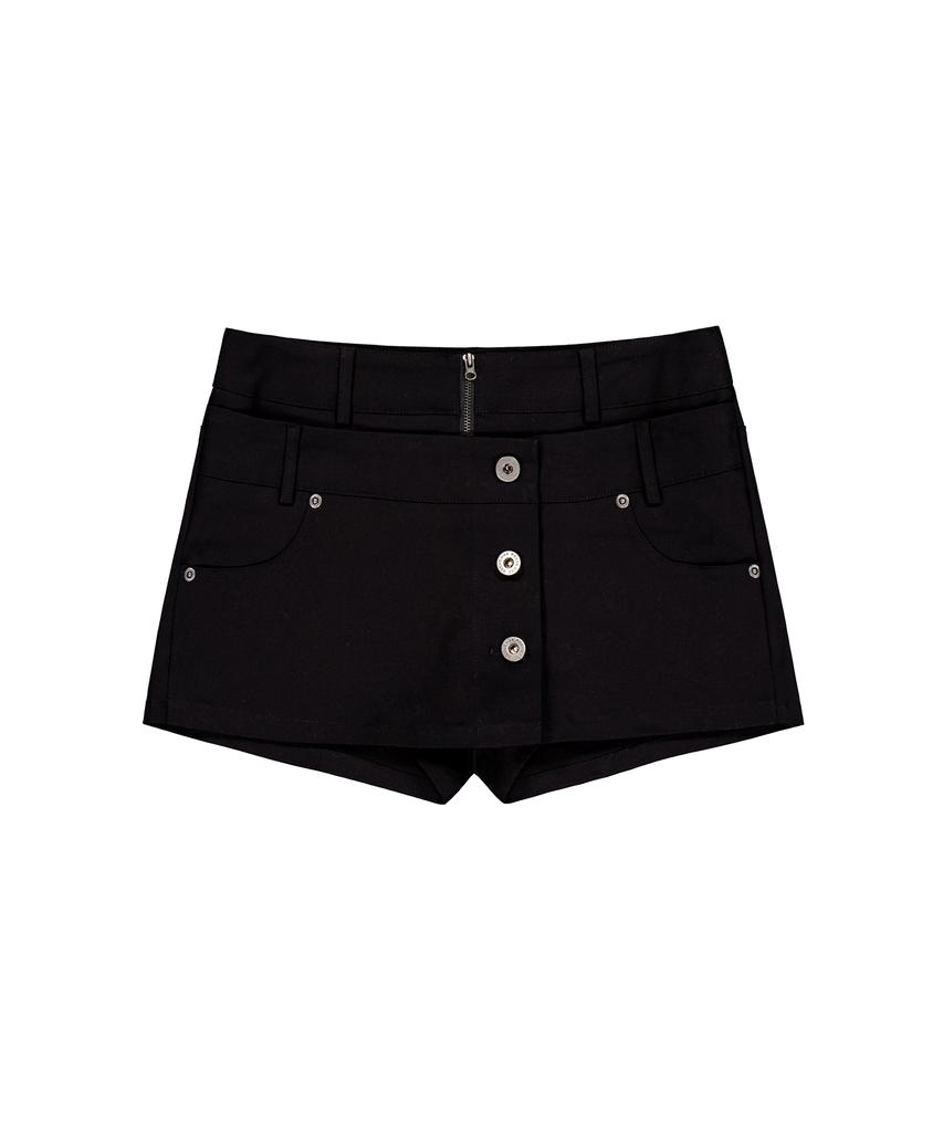 ROCKCAKE Front Button Wrap Skirt Shorts - Black