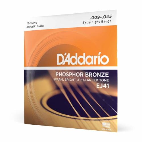 D'Addario Phosphor Bronze Extra Light Acoustic Guitar Strings, 12-String, .009-.045, EJ41