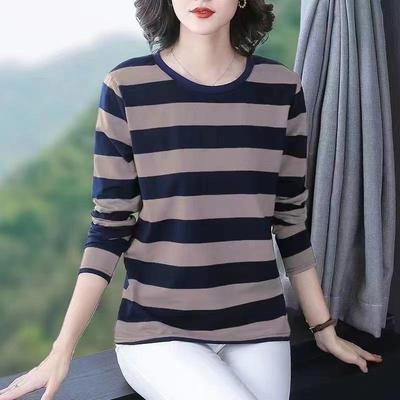 2024 Women's Loose Pure Cotton Long-Sleeve T-Shirt for Spring & Autumn - Fashionable Top for Middle-Aged Moms
