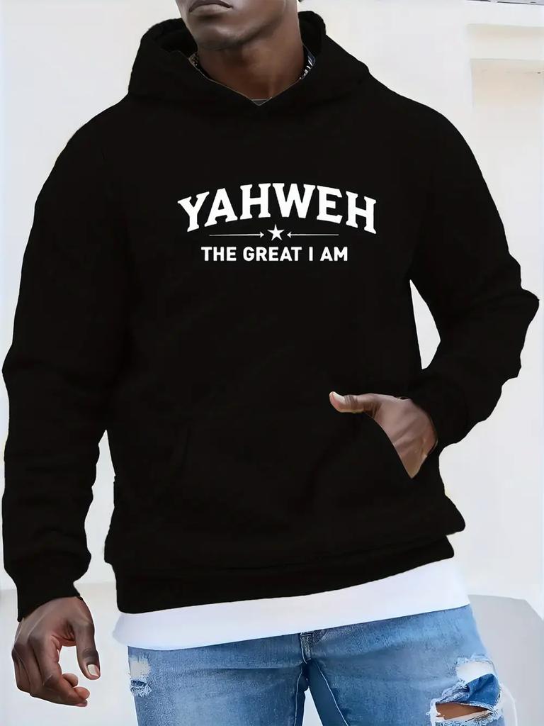 YAHWEH Religion Plus Size Hoodie - Green Geometric Star Design with "YAHWEH THE GREAT I AM" Print