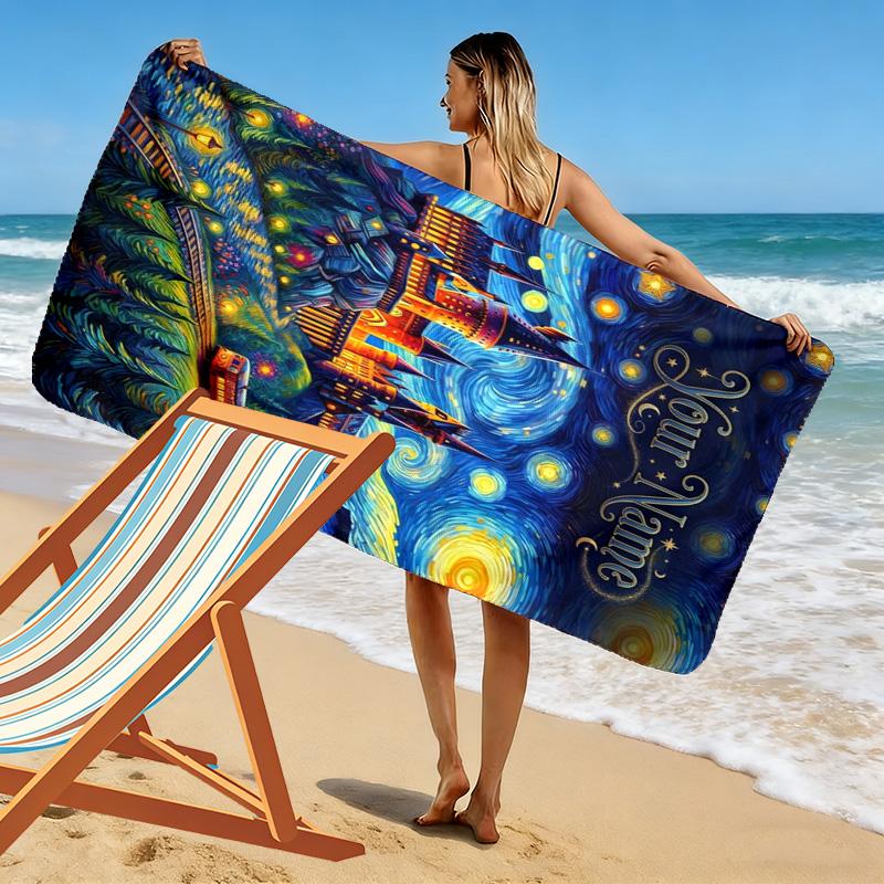 Name Custom Painting Art Print Beach Towel, Large Soft Quick Dry Towel for Beach Camping Swimming