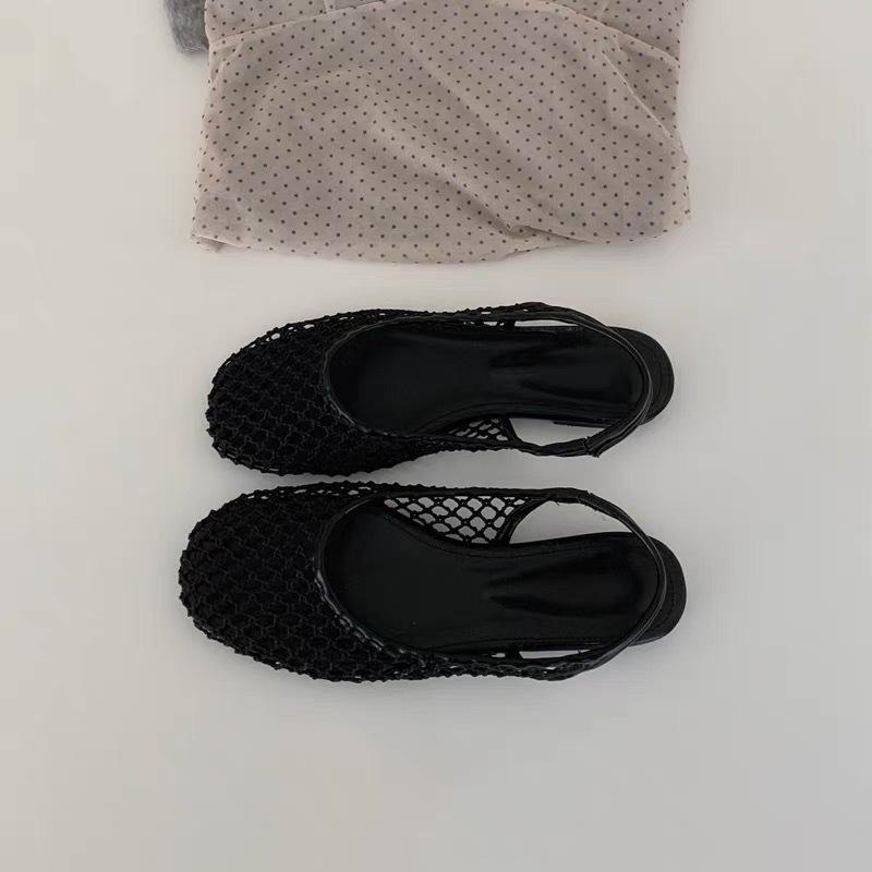 

Sheepskin version~ niche fishing net surface hollow flat-bottomed bag head sandals women s 2025 summer back strap woven cool slippers 40 чорний