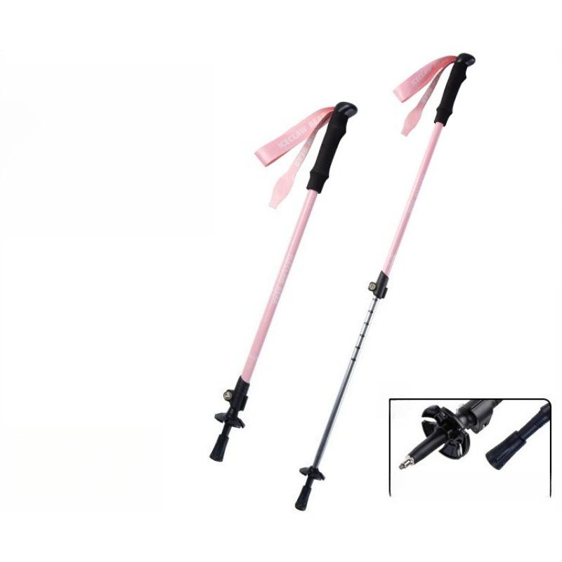 Outdoor Mountain Climbing Professional Aluminum Alloy Ultra Light External Lock Telescopic Children s Hiking Cane Walking Stick розовый