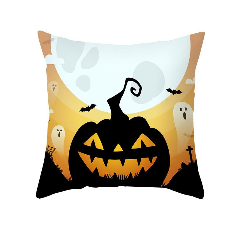 Halloween Pillow Cover Cartoon Skull Cat Sofa Cushion Cover Peach Skin Pillow Cover