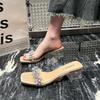 Daily casual fashion high sense transparent word with medium heel thick heel crystal sandals rhinestone slippers women