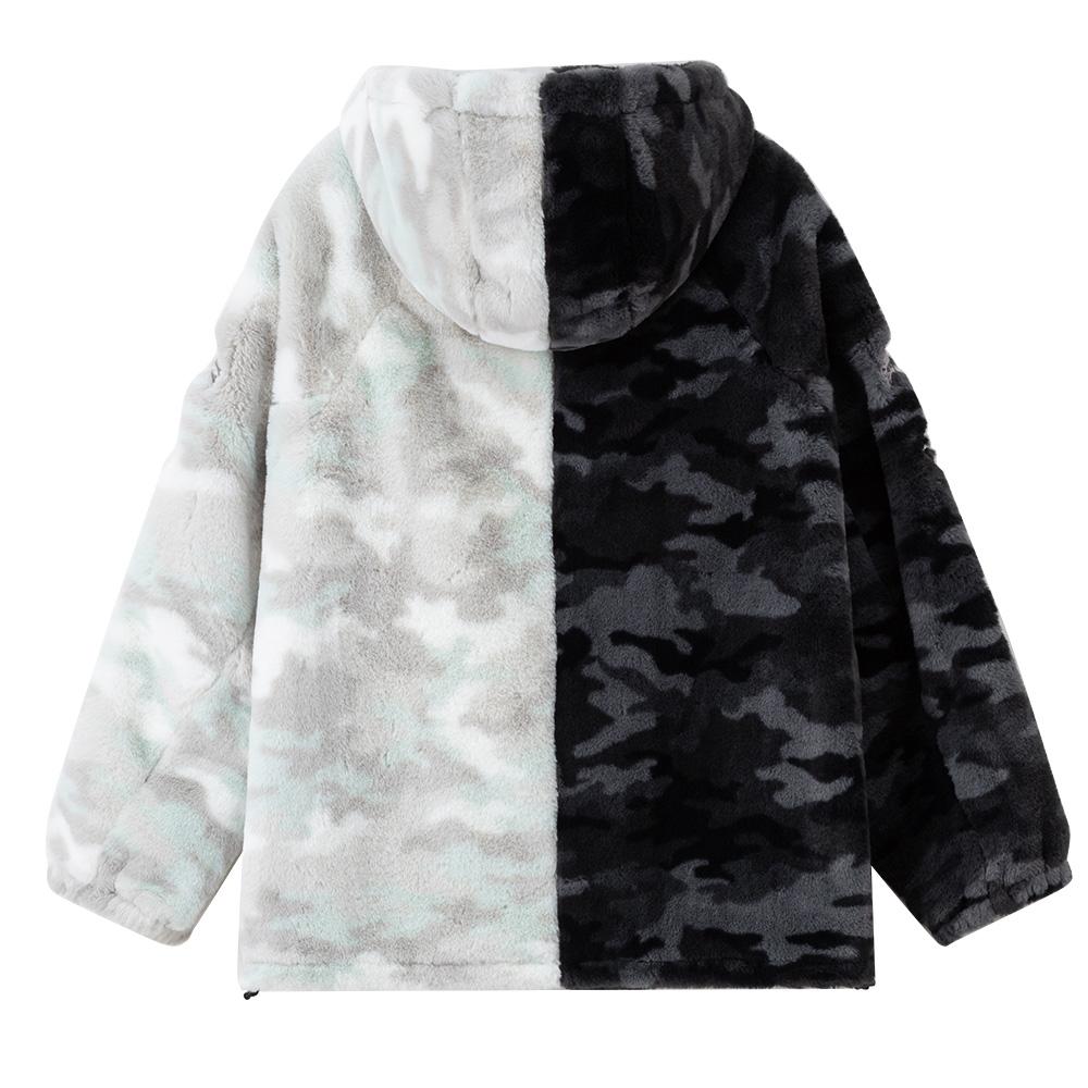 Sprayground Drop Shoulder Hooded Embroidered Color Block Camouflage Fleece Jacket Unisex Jackets Dark-Gray WE041110