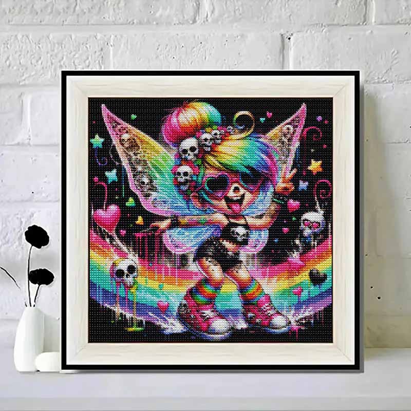 5D Diamond Painting Kit Colorful Rainbow Fairy with Hearts Pattern DIY Rhinestone Art Canvas Relaxing Home Wall Decoration