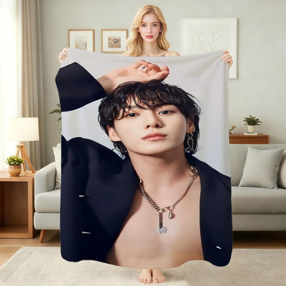 Cool Leather Jacket Peace Sign Portrait Flannel Printed Blanket Comfortable Skinfriendly Throw Blanket For Living Room Air Conditioner Room Home Decor