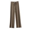 Women Long Pants Elastic High Waist Wide-Leg Knitted Pants with Pockets Solid
