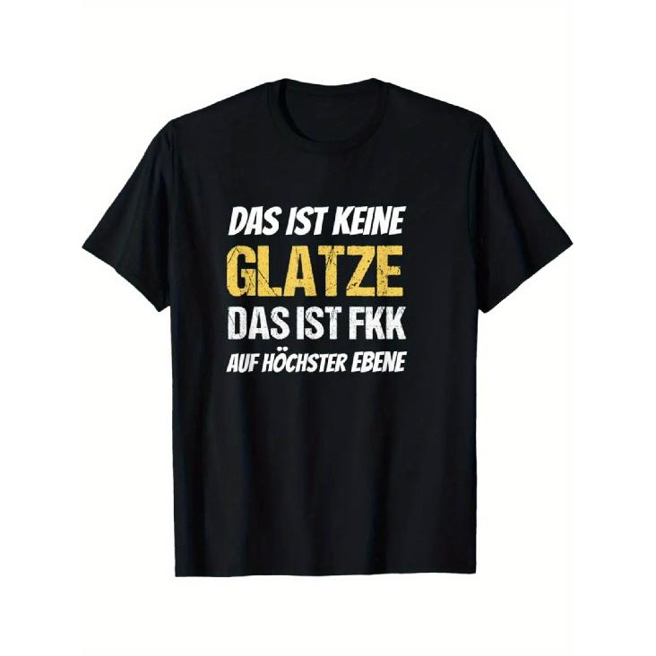 Men's black short-sleeve crewneck tee with bold german graphic print, relaxed fit cotton blend for casual wear, humor statement top
