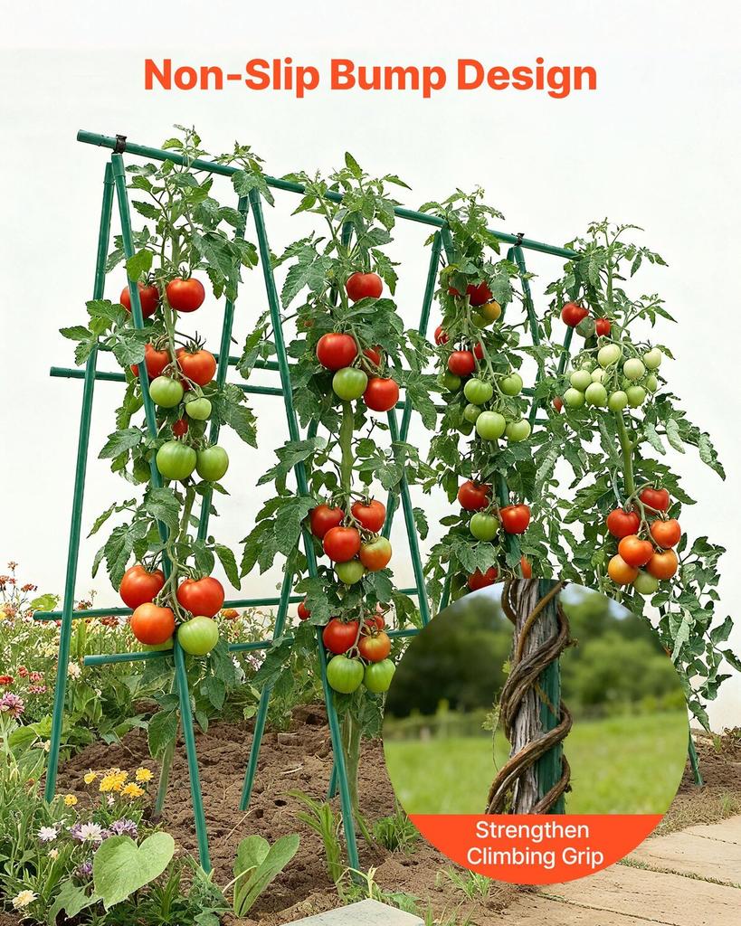 Garden Stakes, 25 Pack, 1800 Mm, Plastic Coated Metal Tomato Stakes, Garden Sticks for Plants Support, with Pointed End and Non-Slip Bumps for Growing