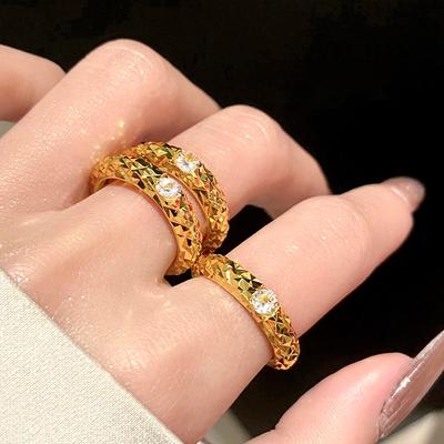 Diamond-encrusted Plaid Open Ring for Women, Light Luxury, High-end Index Finger Ring, Versatile Temperament, Jewelry for Women