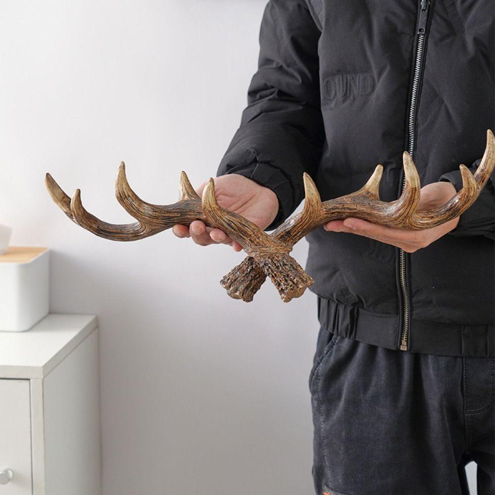 Wall Mounted Deer Horn Decorative Hook Resin Wall Keys Holder Craft Antler Statue  Clothes
