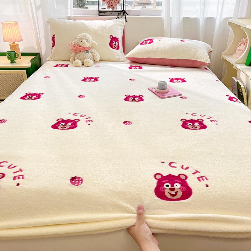 Thickened Milk Velvet Bed Sheet, Winter Children's Bed Cover, Coral Velvet Mattress Protector, Student Dormitory Mattress Cover Sheet