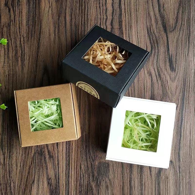 10 Pcs Square White/Kraft/Black Window Packaging Boxes, Various Sizes, Wedding Party Gifts, Handmade Soap Chocolate Flat Boxes