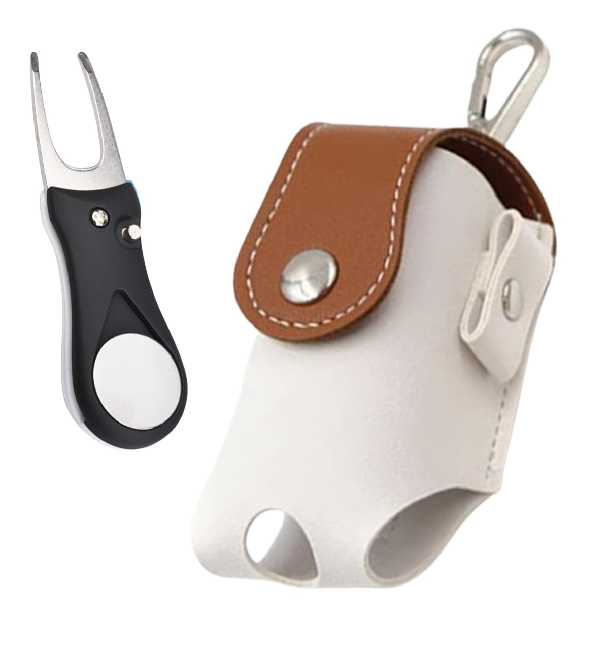 

[M-SING] Ball Case Green Fork Set Golf Equipment TEE Holds 2 Balls and 4 Tees Simple Compact Lightweight Convenient Durable Ball Holder Brown SID04-BR