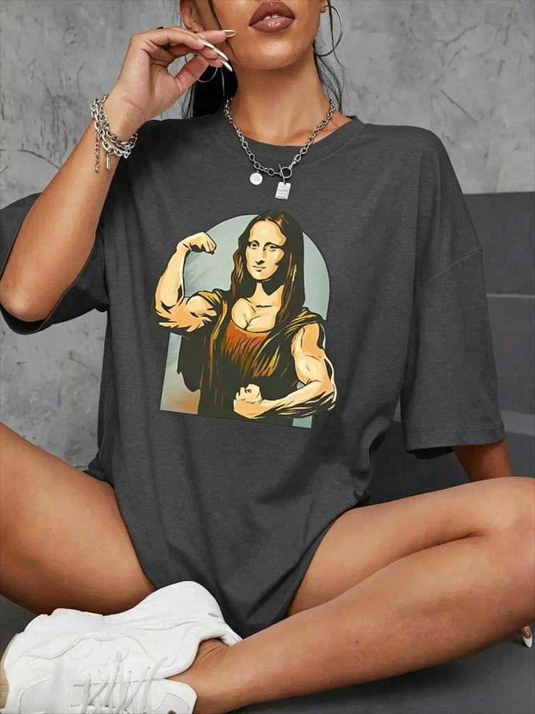 Streich spielen auf Mona Lisa Fitness Druck Damenbekleidung T-Shirt Lässiges T-Shirt Lässige Unisex-Kleidung 2026 Sommer Neues T-Shirt
