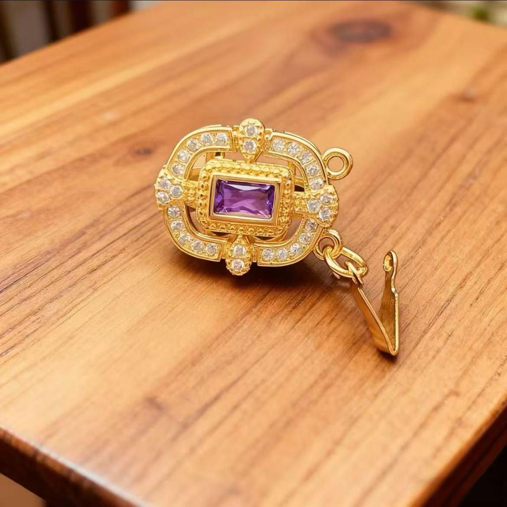 18k Gold-Plated Silver and Zircon Double-Row Necklace Bracelet with Rectangle Clasp