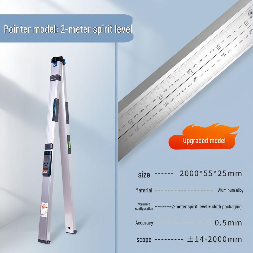 2m Aluminum Alloy Digital Spirit Level - High Precision, Thickened Design for Decoration & House Inspection