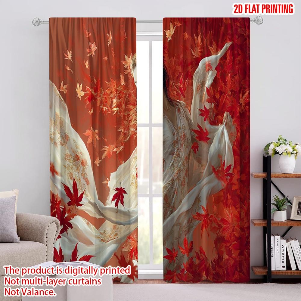 

2pcs,2D plane printing Creative Curtains Autumn Leaf Versatile 100% Polyester (without rod) Home Decor Use for Kitchen, Bedroom 52.50 × 116.00 cm 2 pcs