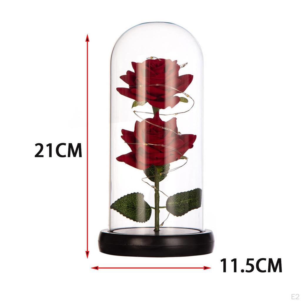 Glasrose Blumengeschenk mit Lichtern, Valentinstag für Sie, Valentinstagsdeko, Tischlampe