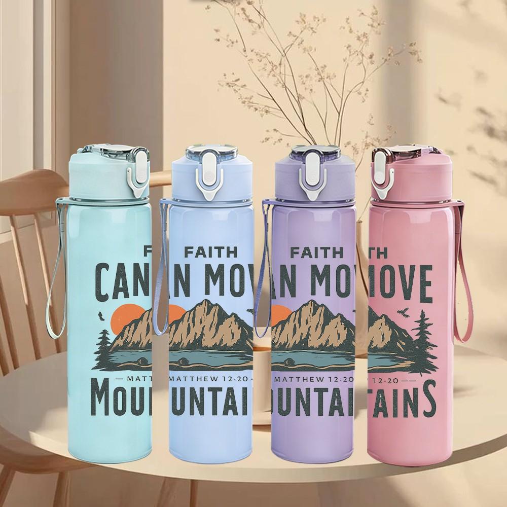 1PC Faith Mountain Letter Art 750ml Color Plastic Sports Water Bottle Leakproof Flip Straw Lid Suitable for Sports Office Home Use