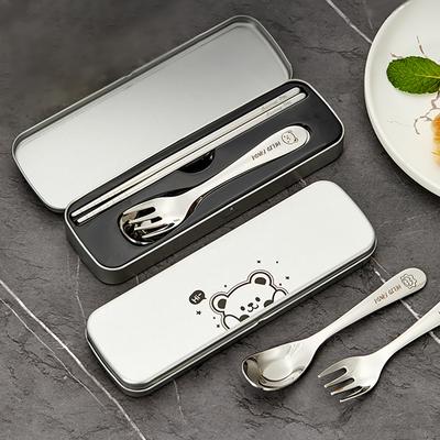 4-teiliges/Set Outdoor Tragbares Essgeschirr-Set 316 Edelstahl Gabel Löffel Essstäbchen Mit Box Camping Picknick Geschirr
