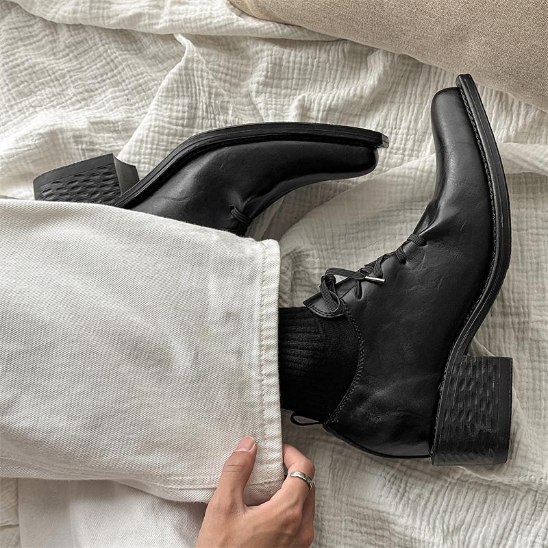 Fashion Black Derby Men's Leather Shoes Classic Luxury Designer Style Dance and Party Trendy Adult Thick Soled Shoes Couple Black