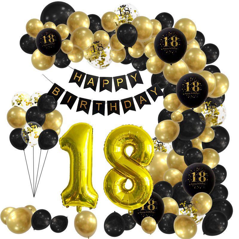 Black Gold Birthday Theme 32-inch Black Gold Birthday Balloon Set for Party Decoration - Age Birthday Party Balloon Set 18 year old suit 1