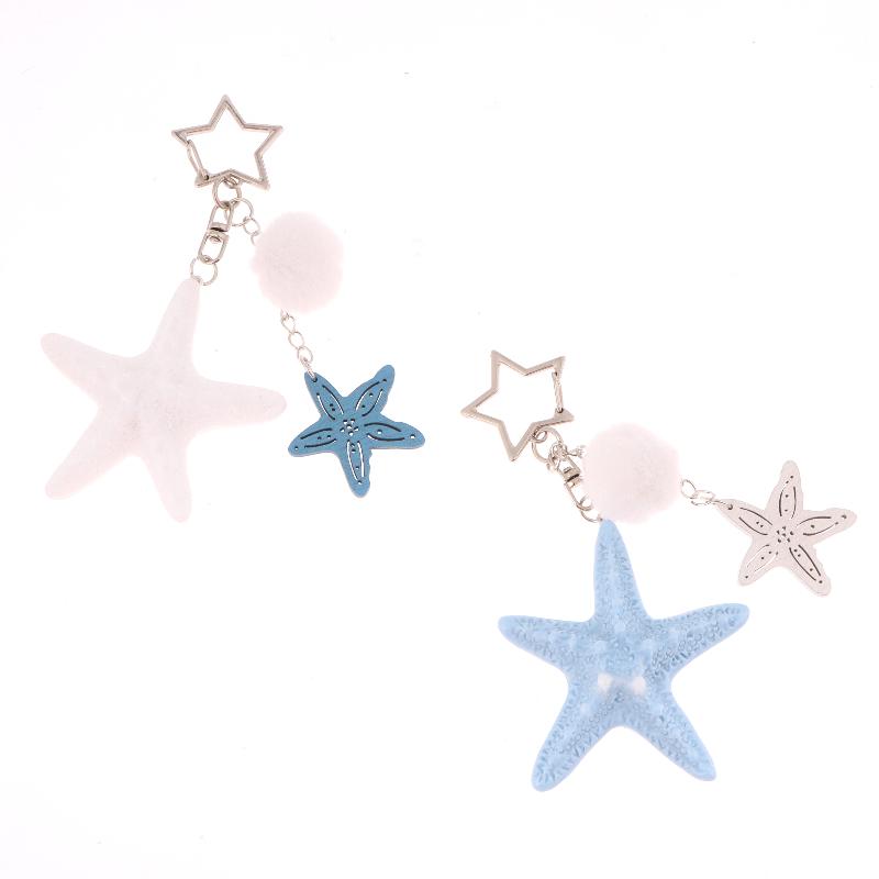 Y2K Starfish Keychain Holiday Ocean Beach Keyring Trendy Bag Pendant Decoration Key Accessories Couple Gifts