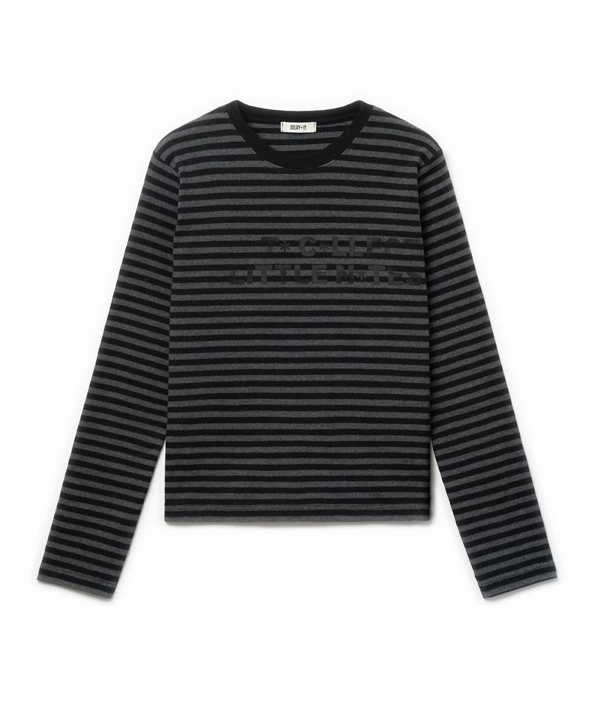 Dilleiopeu Note Collector Striped Long Sleeve T-Shirt [Black]