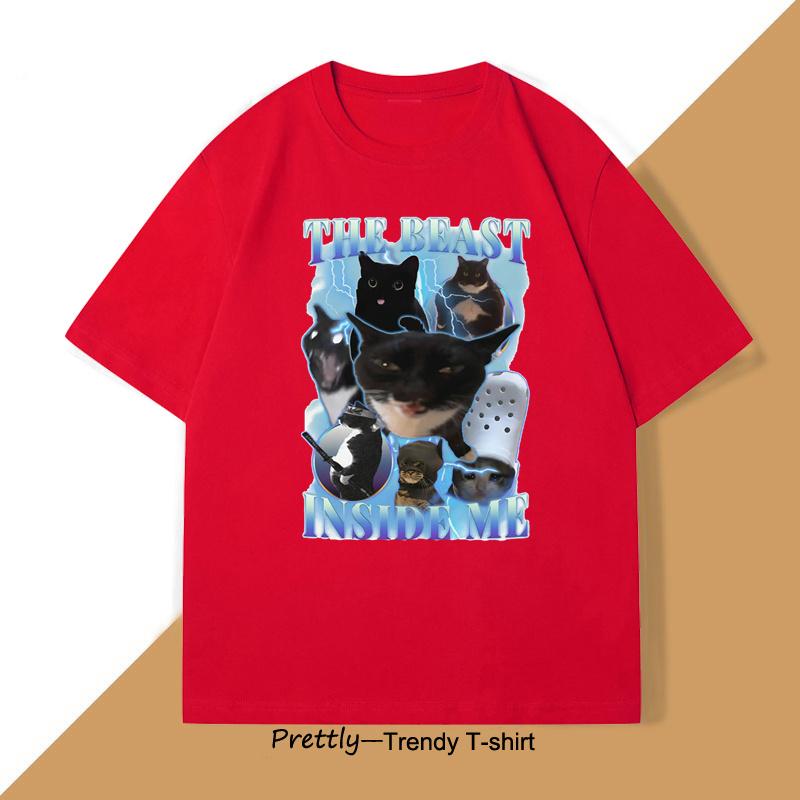 The Beast Inside Me 90s Vintage Funny Cat Meme T Shirt Women Men Cats Lover T-Shirt Goofy Cats Cotton Short Sleeve Men's