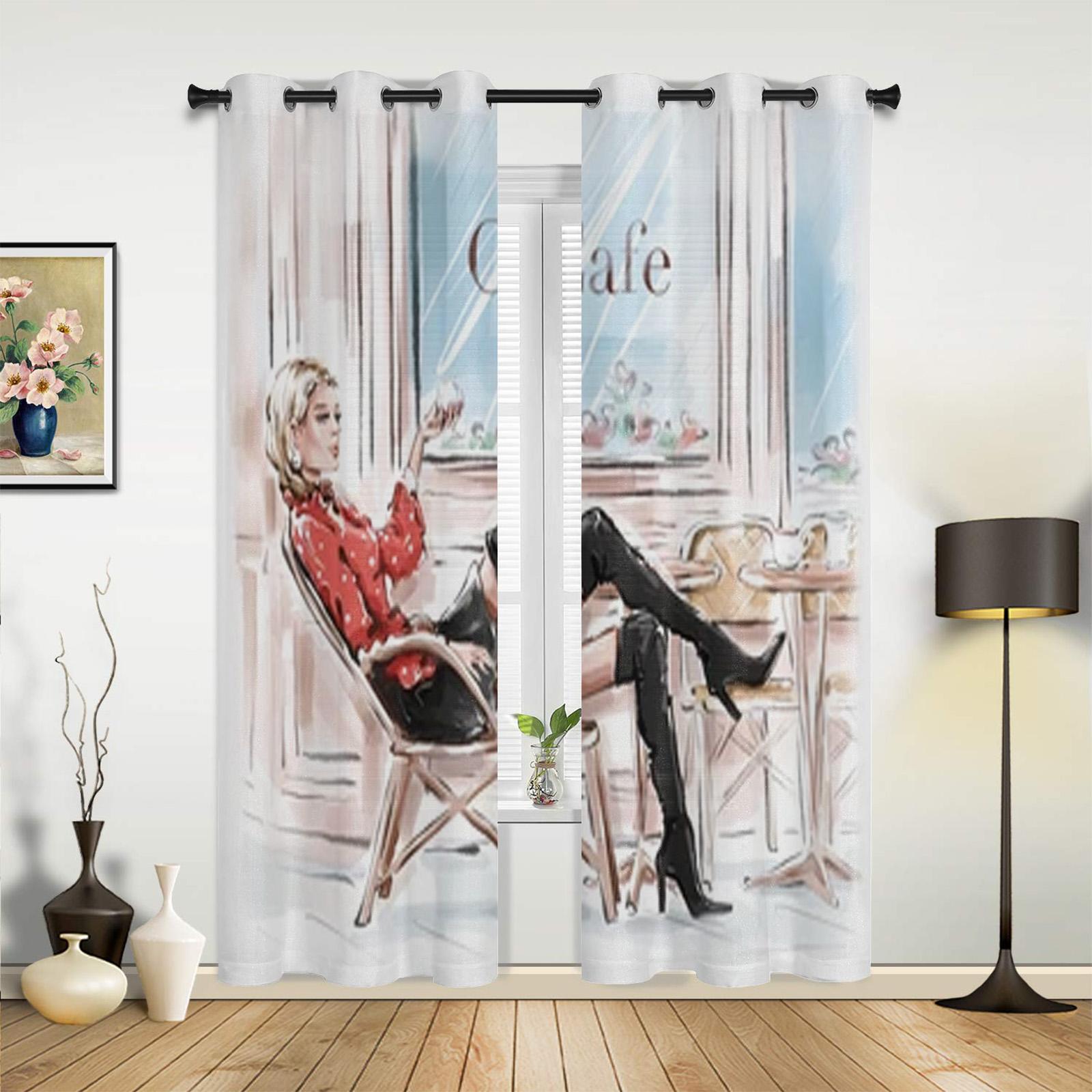 Нарисованные вручную красивые женские шторы для гостиной — фото 3