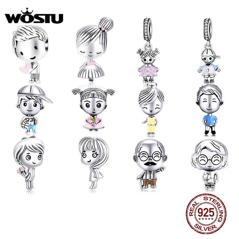 WOSTU New Design 925 Silver Family Beads Charms Fit Bracelet Pendant Fashion DIY Jewelry
