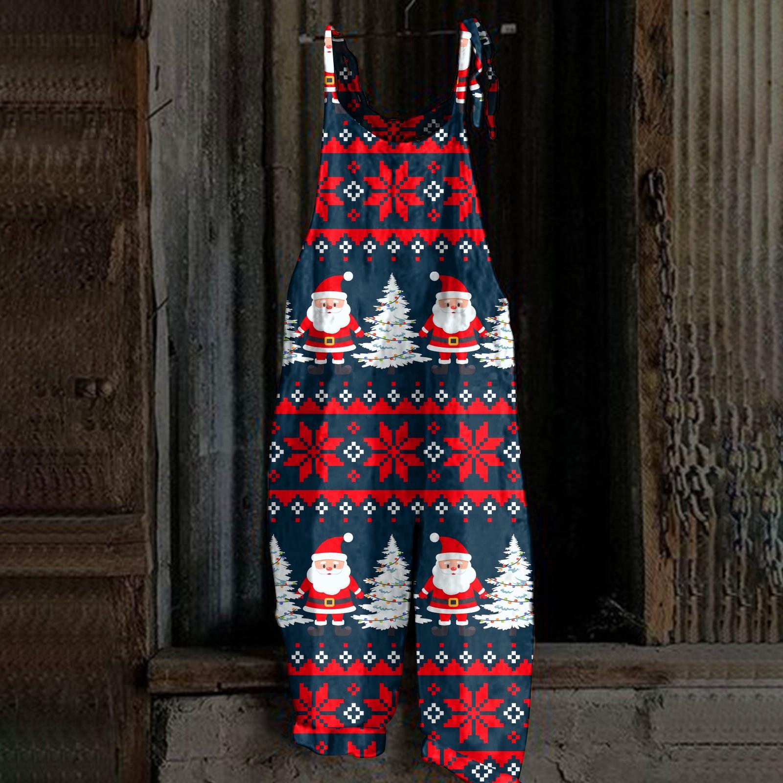 

Женский комбинезон с рождественским принтом, повседневный свободный винтажный комбинезон из хлопка и льна S