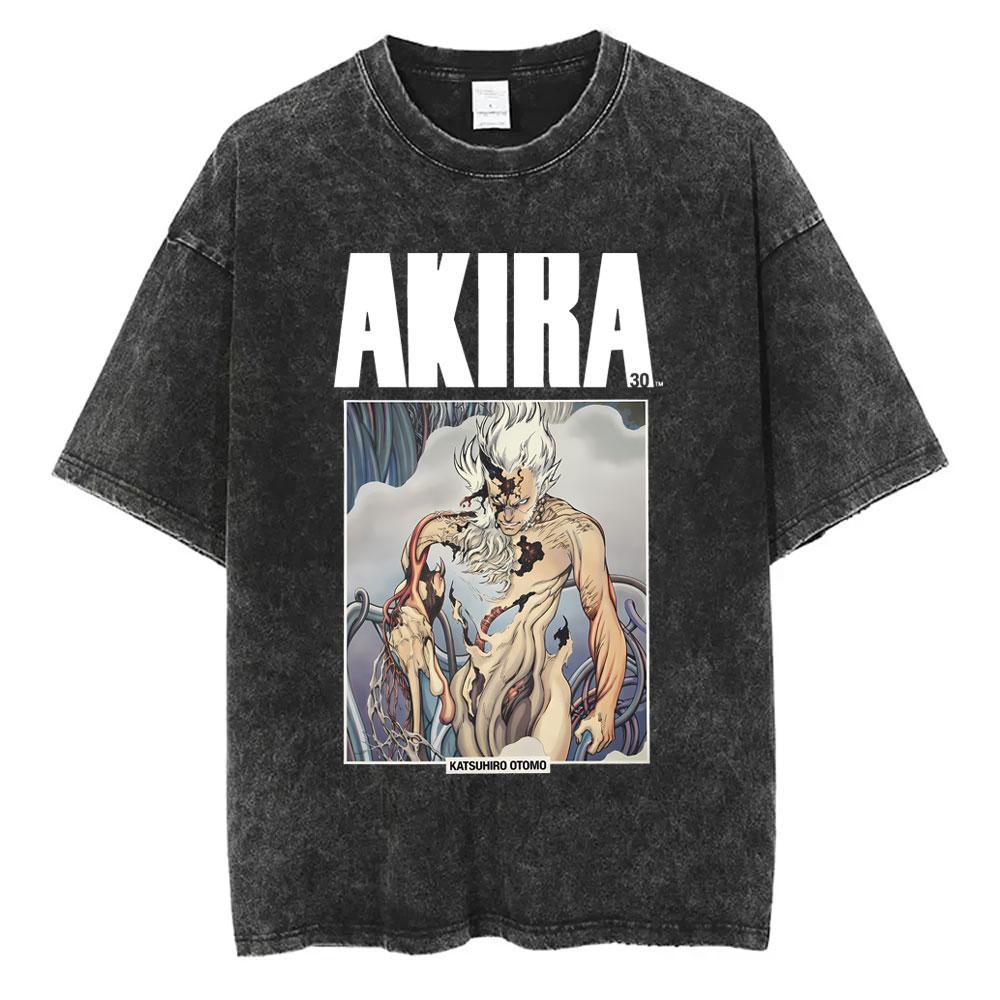 Washed Vintage Anime Akira T Shirts Japanese Science Fiction Cartoon Movie Shima Tetsuo Tshirt Men S Manga Oversized Tshirts