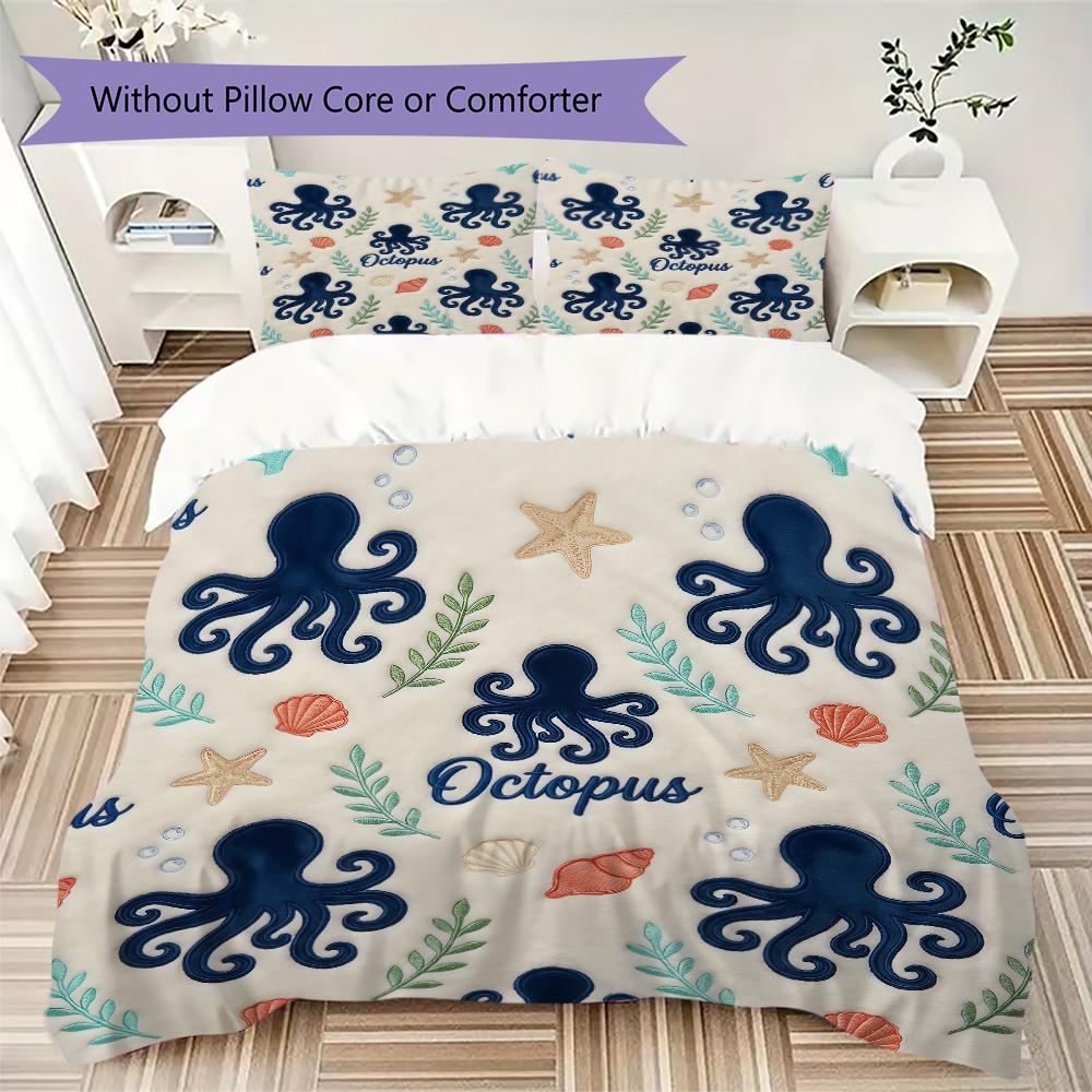 Retro Octopus Pattern Bedding uilt Set uilt Cover Pillowcase Home Decoration Birthday Gift (1 * duvet cover + 2 * pillowcase without core)