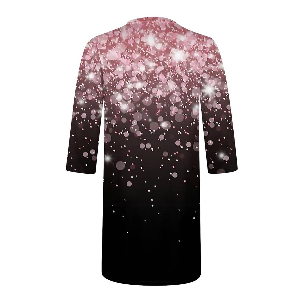 Dresses For Women Casual V Neck Casual Three Quarter Sleeve Dress Button Sundress