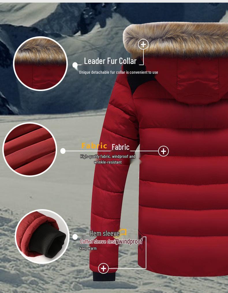 Men's Winter Thick Hooded Jacket with Fur Collar - Warm, Loose, Casual Outdoor Top