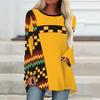 Plus Size Women Spring Geometric Pattern Printed Comfy Long Sleeve Round Collar T-shirt Casual Baggy Mid Length Tee Tops