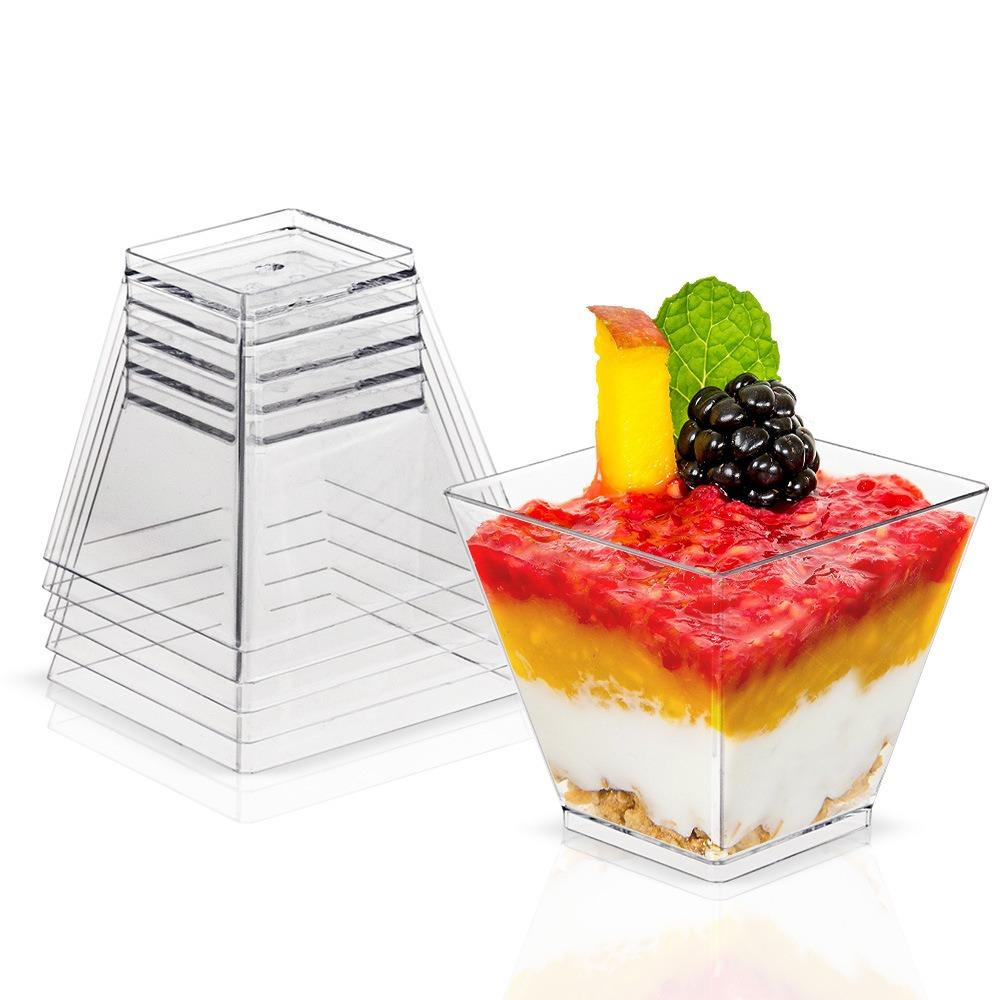20pcs 60ml Dessert Cups Square Cup Mouth Ice Cream Cup Disposable Plastic Mousse Cups  Yogurt