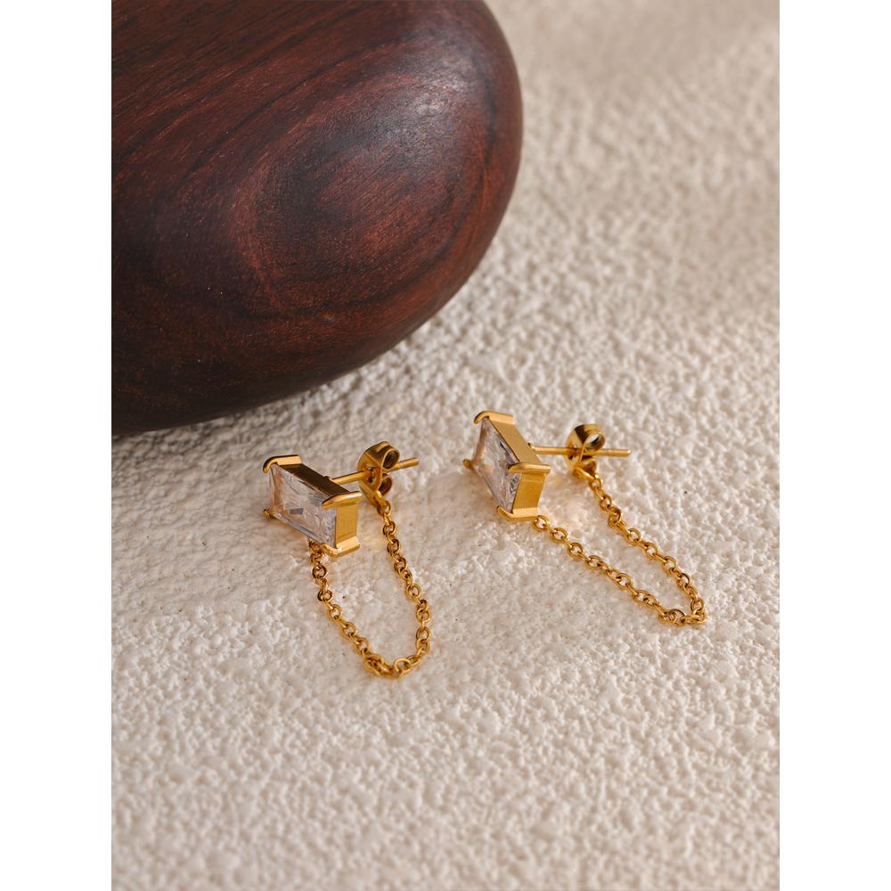 Boucles d'oreilles pendantes Yhpup Brillant Zircone Cubique Acier Inoxydable Chaîne pour Femmes Chic Quotidien Tendance Bijoux Vente en Gros Étanche