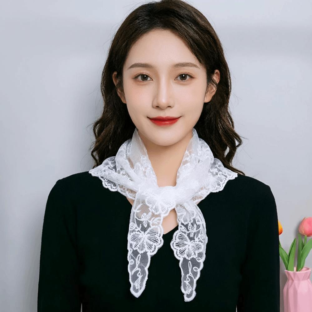 Elegant Embroidered Flower Lace Scarf Breathable Mesh Lightweight Triangle Scarf Silk Scarf Spring