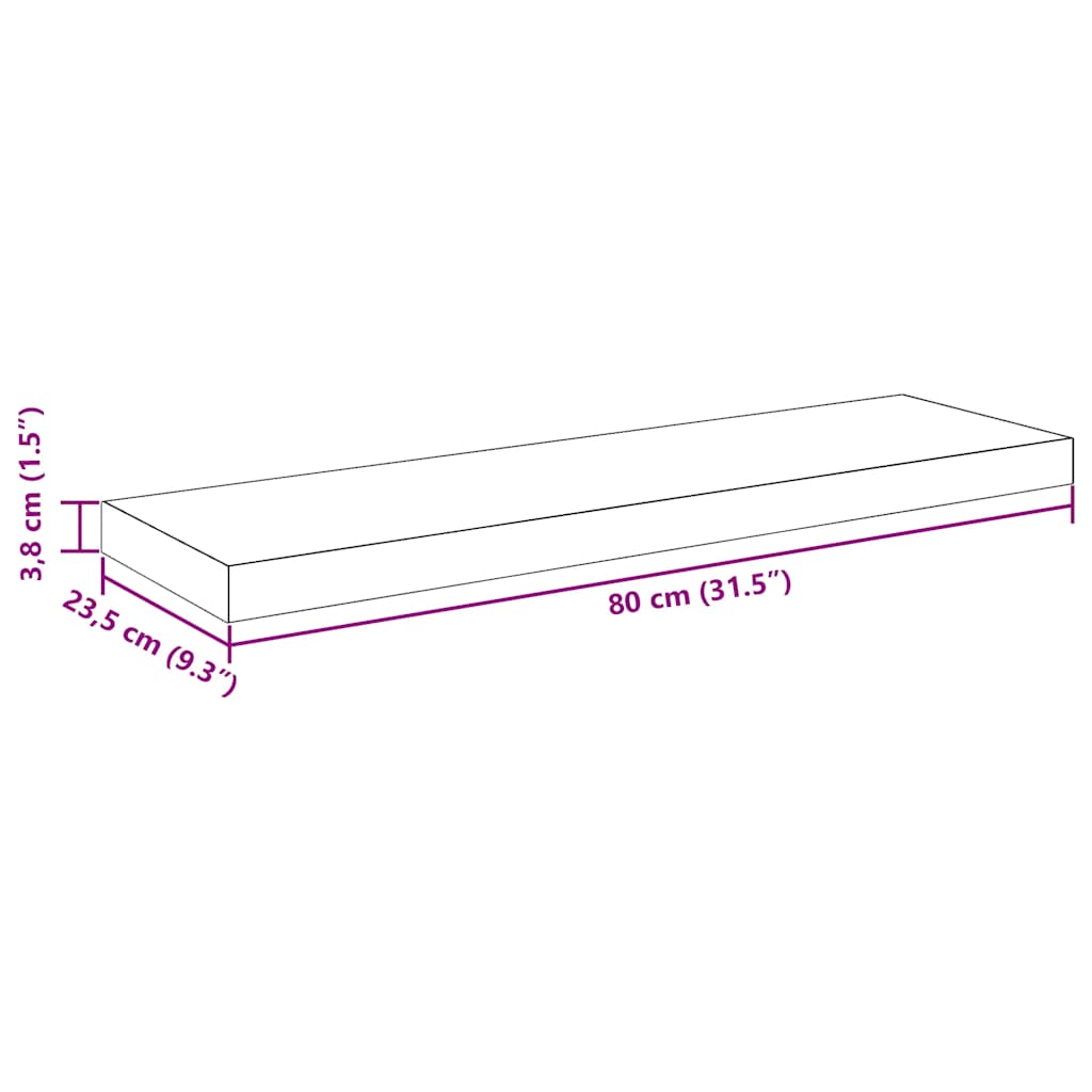 Floating Shelf High Gloss Gray 80 X 23.5 X 3.8 Cm MDF