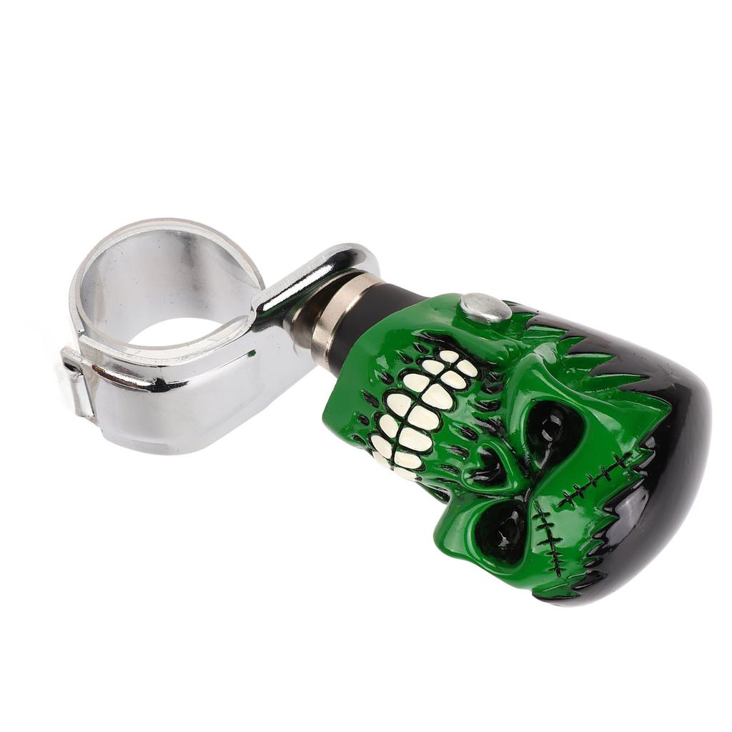 Skull Steering Wheel Knob Car Power Handle Spinner Knob Universal for Trucks Tractors Boats Black Hair Green Face