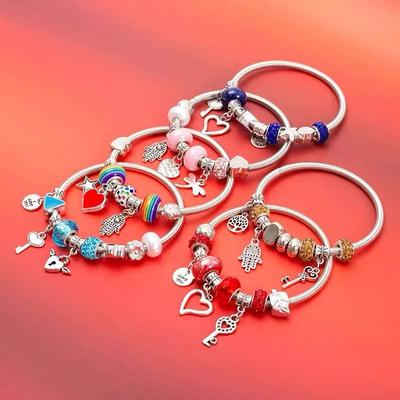 Fashion Beaded Elastic Bracelets Heart Stars Dragonfly Pendant Bangles Women Girls Jewelry Wristband