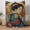 1pc Japanese Geisha Design Throw Blanket Home Decorative Sofa Cover, Gift for All Occasions, Soft Flannel Blankets for Bedroom .W093