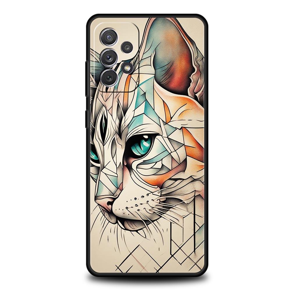 Abstract Creative Cat Line Phone Case for Samsung Galaxy A55 A35 A17 A07 A15 A13 A25 A51 A71 A72 A73 A32 A52 A52S A41 Soft TPU